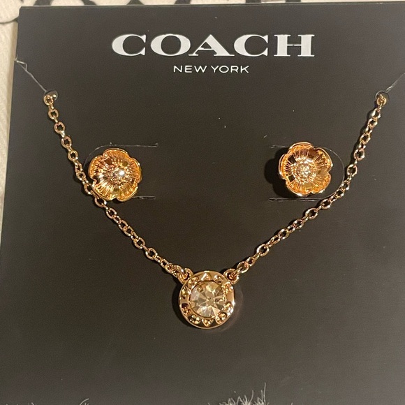 Coach Jewelry - Coach Open Circle Necklace and Tea Rose Stud Earrings